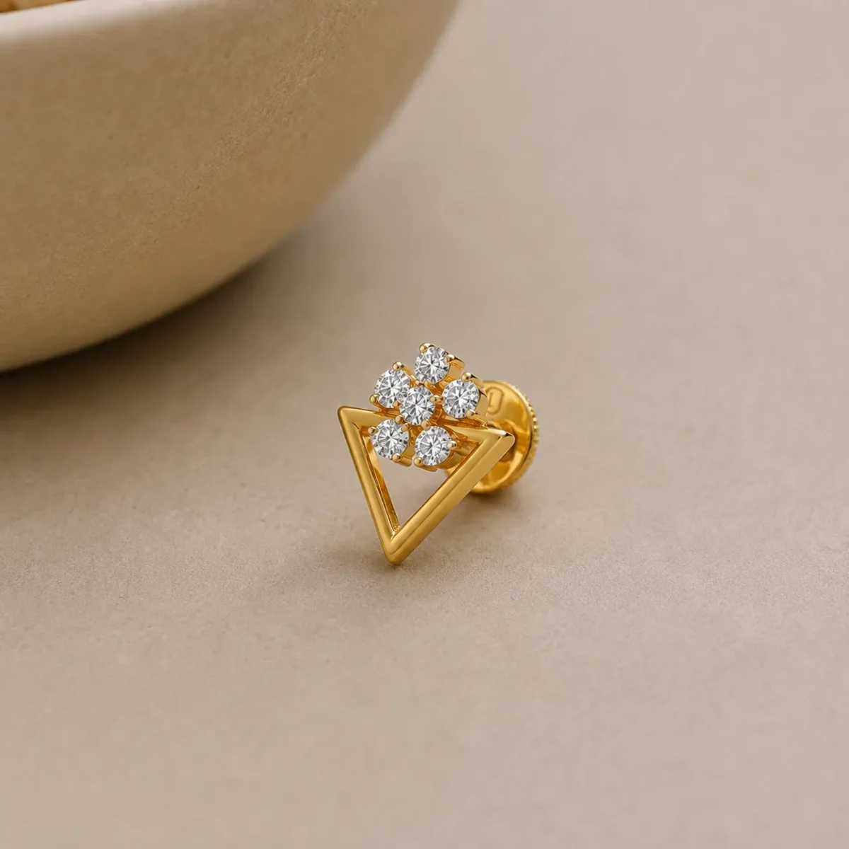 Luxury Floral Triangle Lab Grown Diamond Stud (Earrings) for Women – Sparkling 18K Gold Jewellery - Image 2