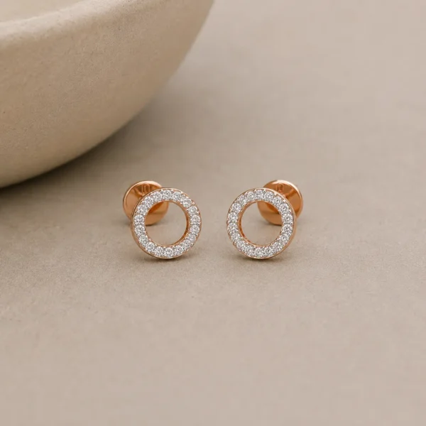 Classic round lab grown diamond stud earrings for women in 14K yellow gold