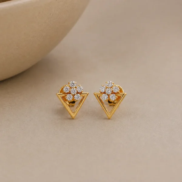 Floral triangle lab grown diamond stud earrings in 14K yellow gold