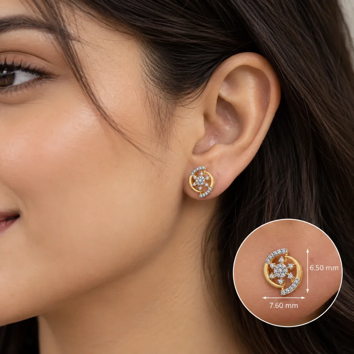 Modern Floral Halo Diamond Stud (Earrings) for Women – Brilliant Lab Grown Diamonds in 18K Gold - Image 5