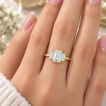Emerald Cut Lab Grown Diamond Trilogy Ring – 18K Gold & Diamond Ring - Image 4
