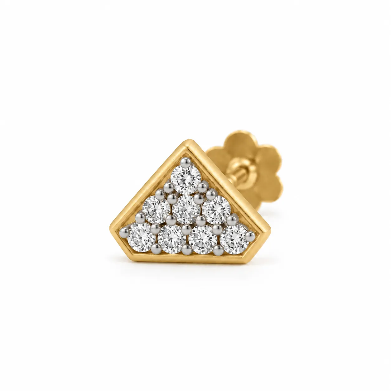 Radiant Triangle Lab Grown Diamond Nose Pin – Front View Radiant triangle lab grown diamond cluster nose pin for women front view