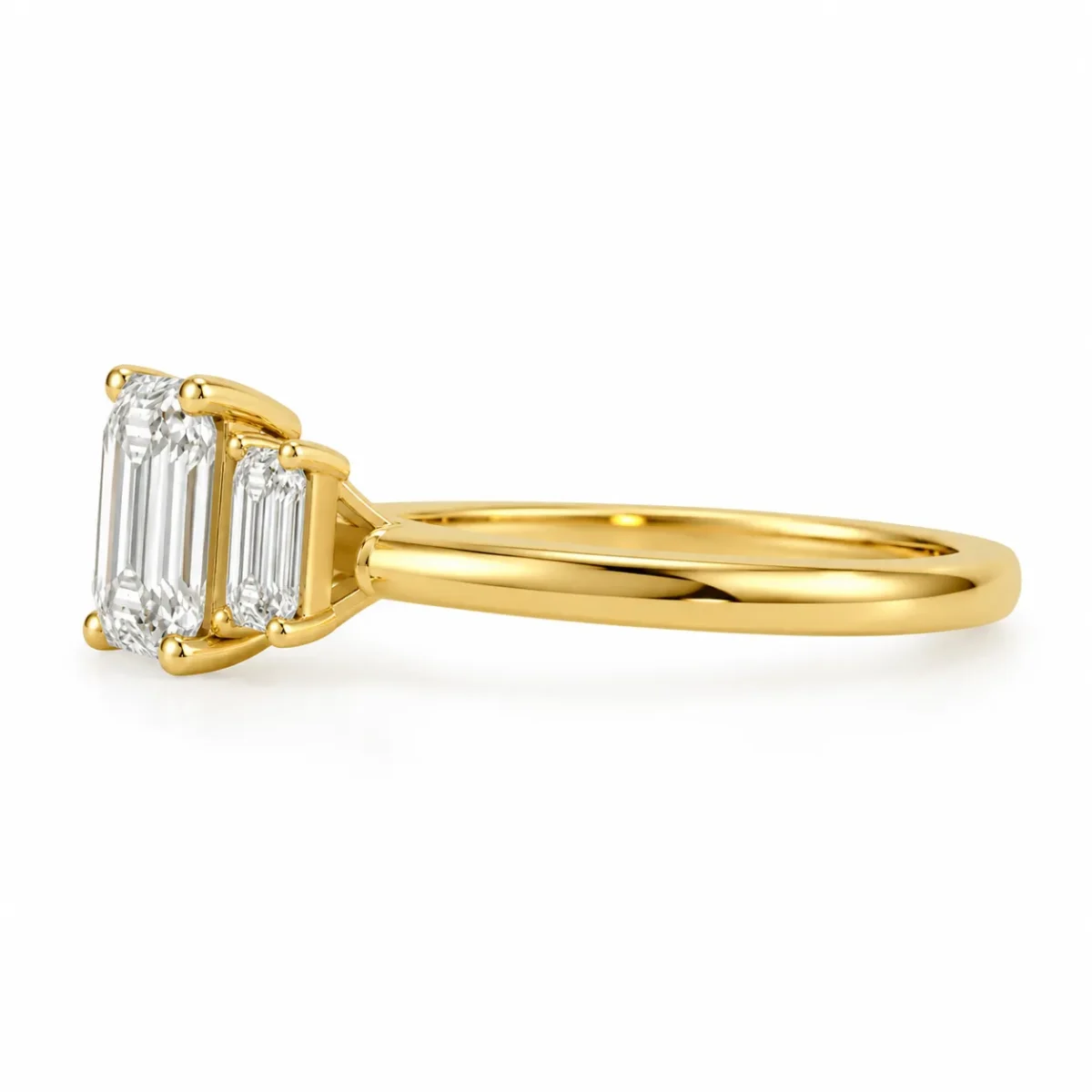 Emerald Cut Lab Grown Diamond Trilogy Ring – 18K Gold & Diamond Ring - Image 3