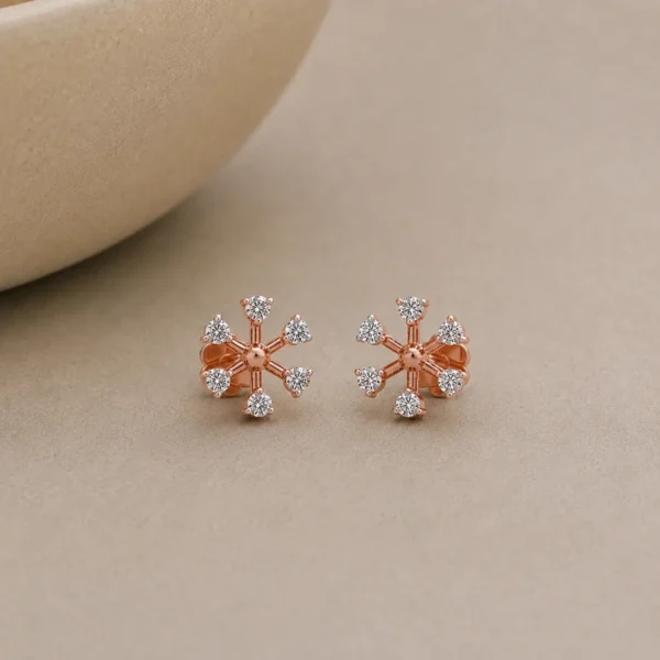 Snowflake-inspired lab grown diamond stud earrings for women in 14K yellow gold