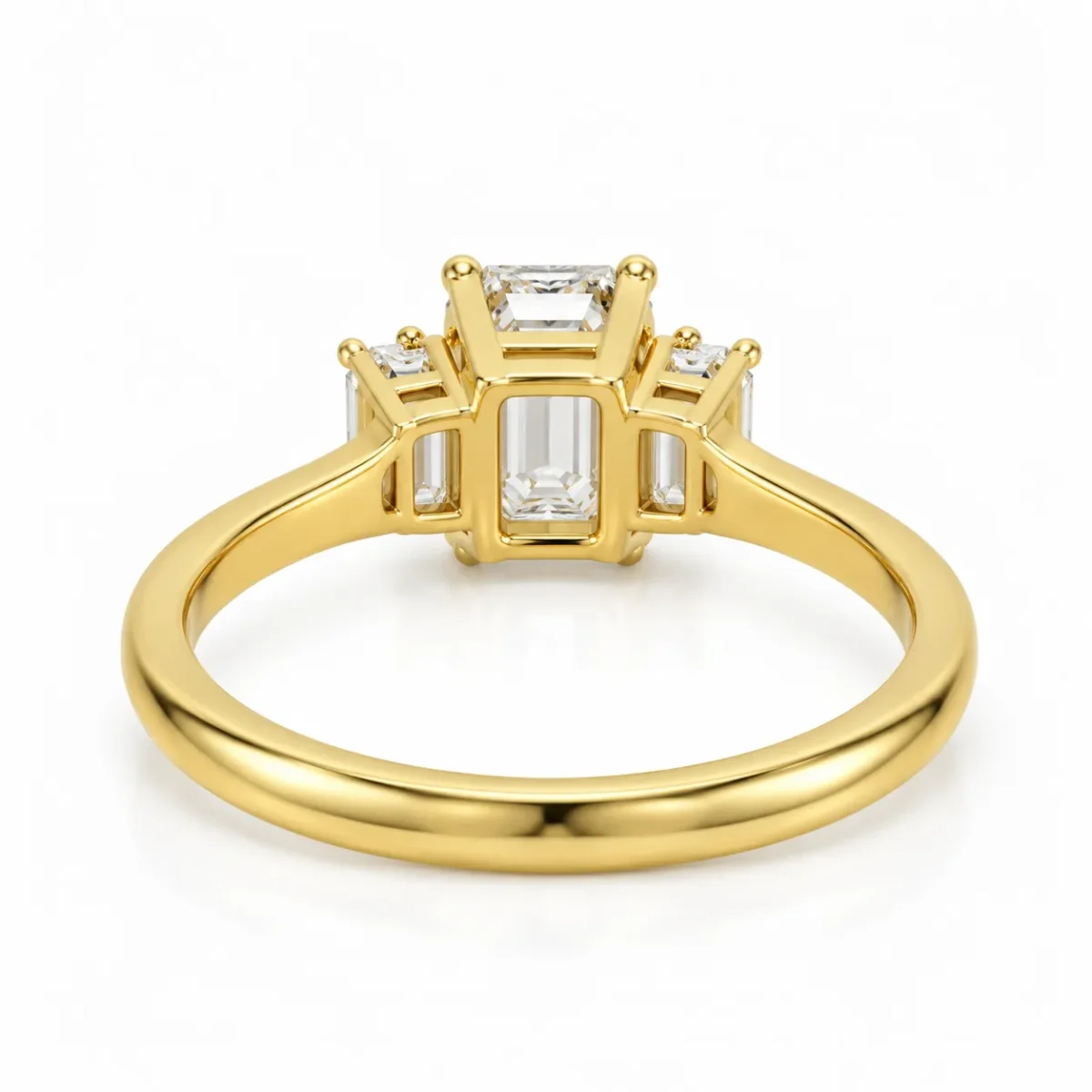 Emerald Cut Lab Grown Diamond Trilogy Ring – 18K Gold & Diamond Ring - Image 2