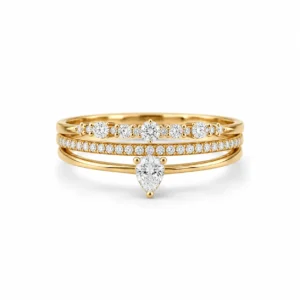 Pear & Pavé Lab Grown Diamond Triple Band Ring featuring a pear-shaped diamond with sparkling pavé detailing across three elegant bands.