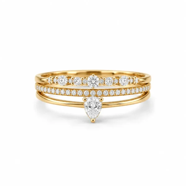 Pear & Pavé Lab Grown Diamond Triple Band Ring featuring a pear-shaped diamond with sparkling pavé detailing across three elegant bands.