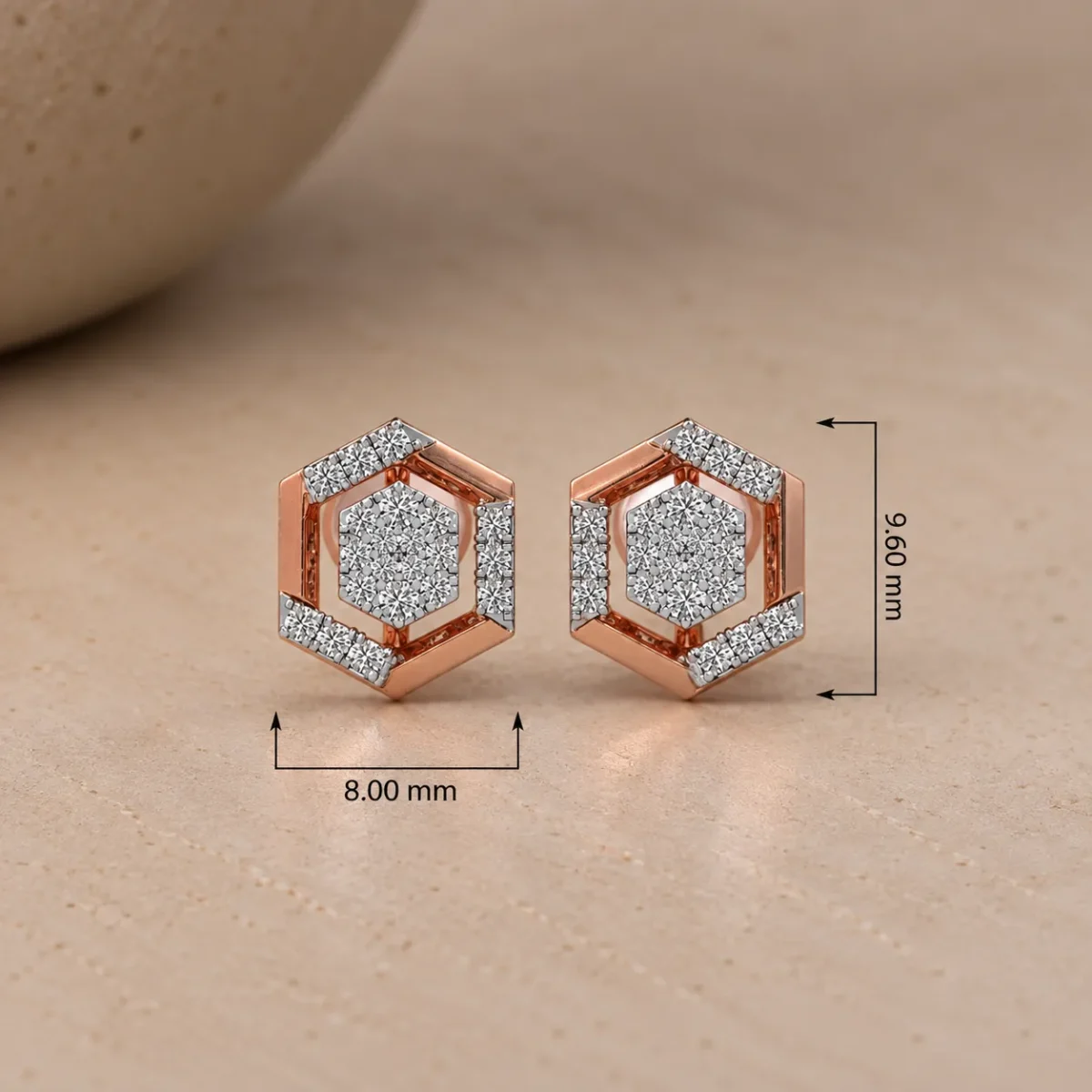 Luxury Hexagonal Lab Grown Diamond Stud (Earrings) for Women – Sparkling 18k Gold Jewellery - Image 4