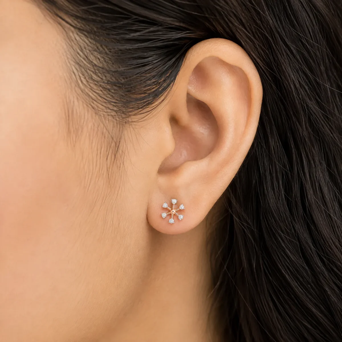 Elegant Snowflake Diamond Stud (Earrings) for Women – Sparkling Lab Grown Diamonds in 18K Gold - Image 5