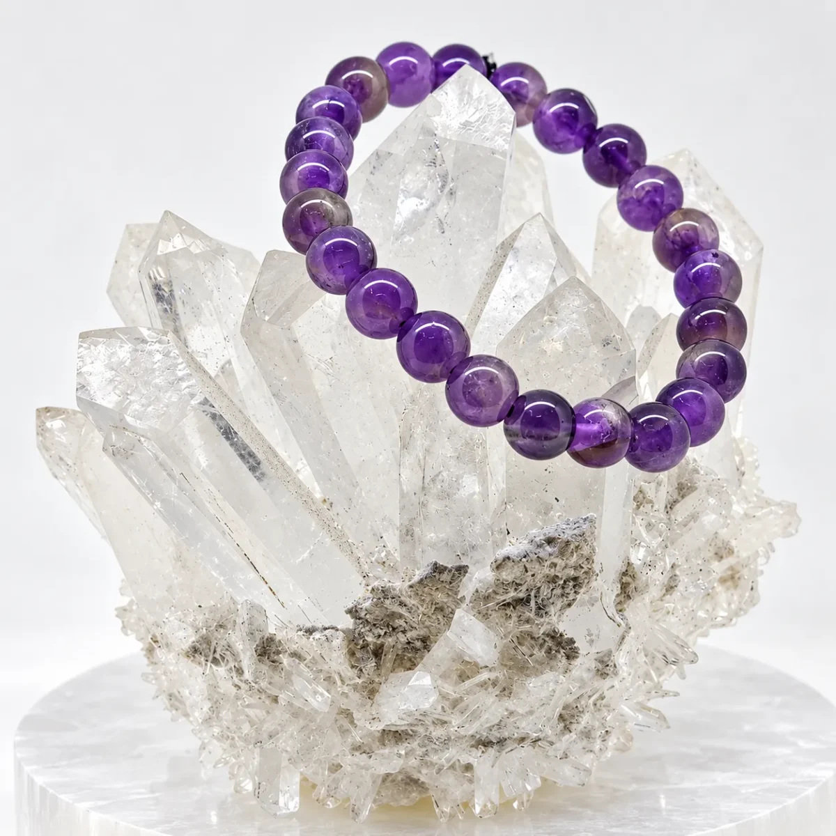 Natural Crystal Bracelet Combo Set of 3 – Amethyst, Pyrite & Black Tourmaline with Free Selenite Plate - Image 9