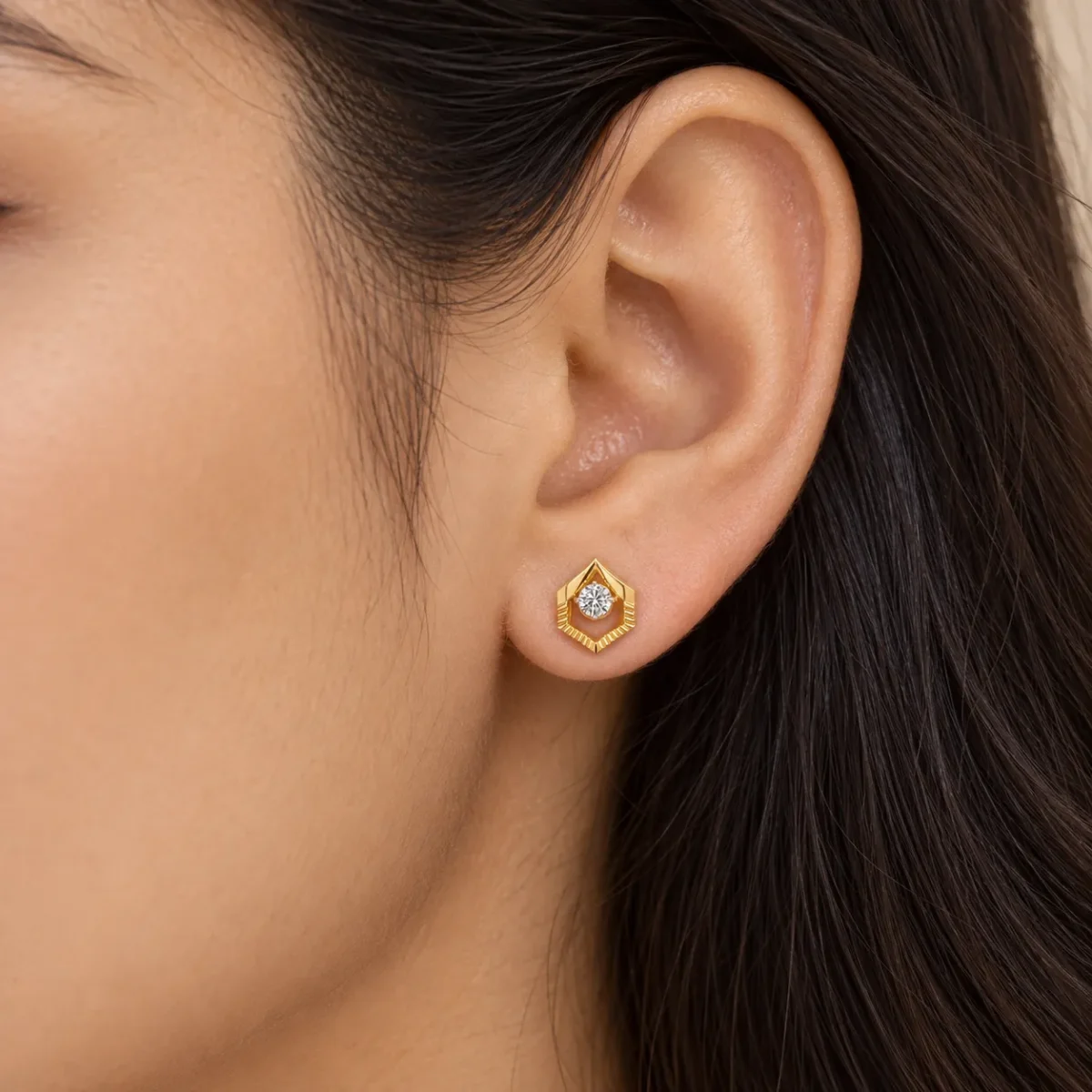 Luxury Hexagonal Lab Grown Diamond Stud (Earrings) for Women – Brilliant Round Diamond in 18K Gold - Image 5