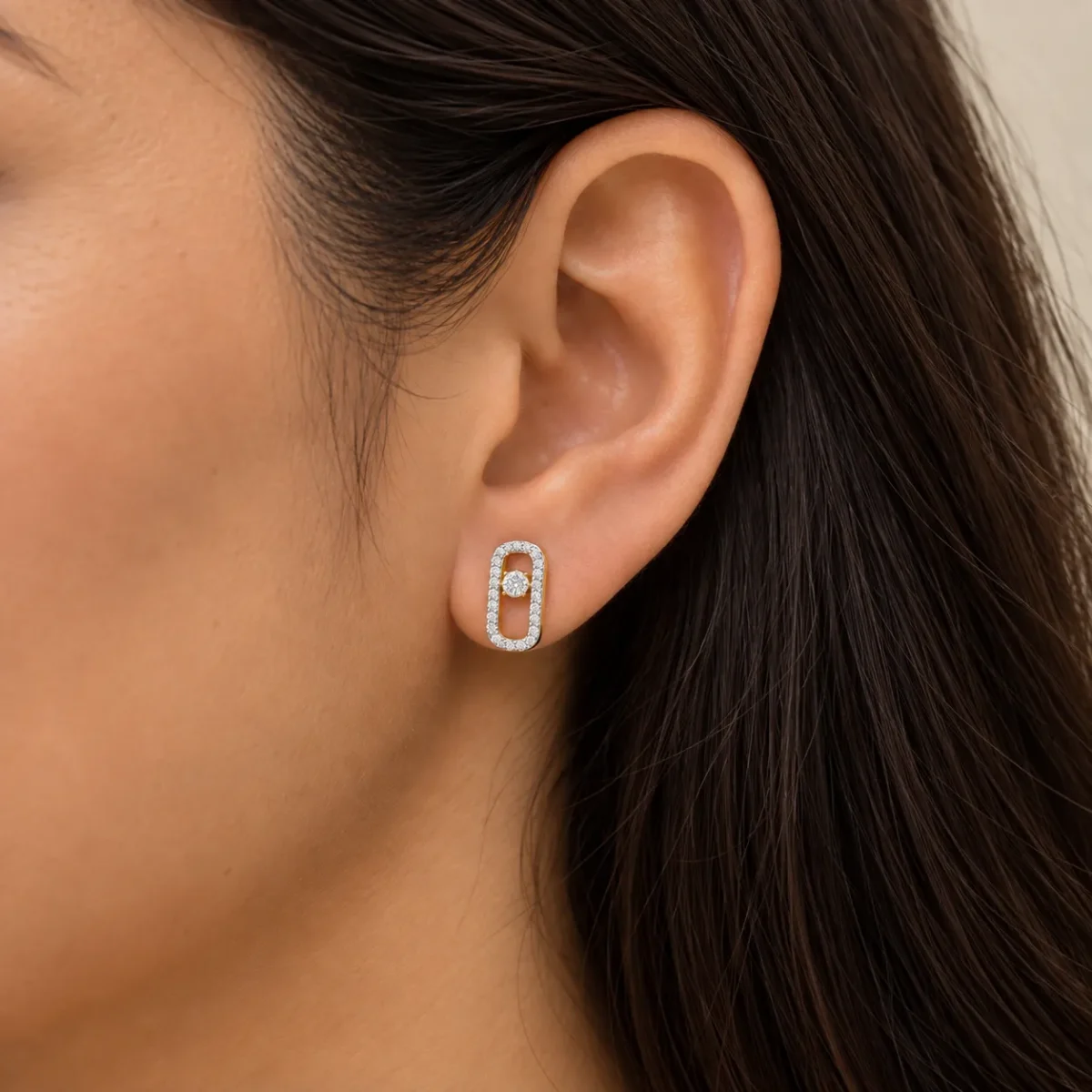 Modern Rectangular Lab Grown Diamond Stud (Earrings) for Women – Elegant 18K Yellow Gold Design - Image 5