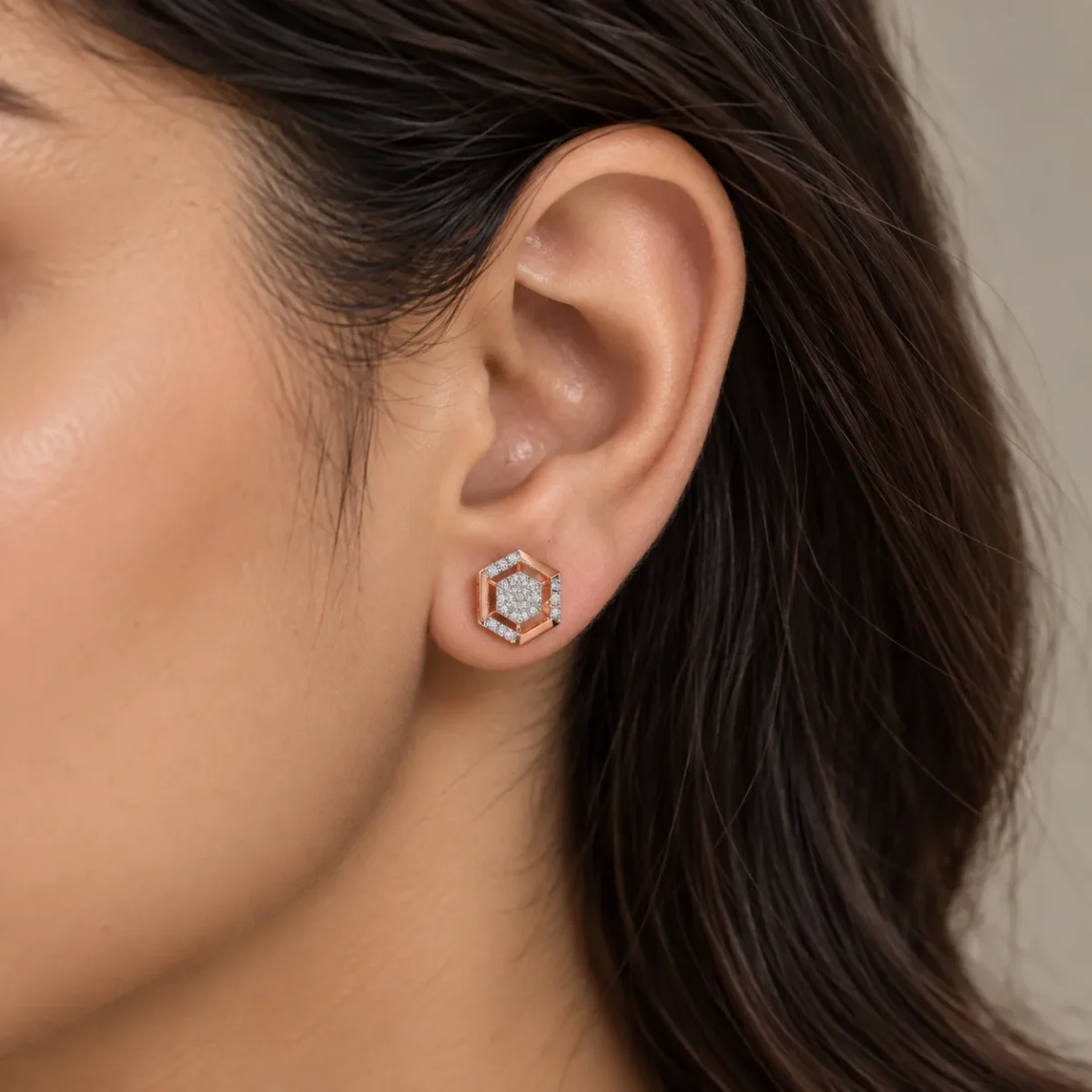 Luxury Hexagonal Lab Grown Diamond Stud (Earrings) for Women – Sparkling 18k Gold Jewellery - Image 5