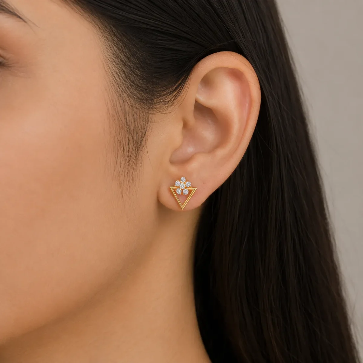 Luxury Floral Triangle Lab Grown Diamond Stud (Earrings) for Women – Sparkling 18K Gold Jewellery - Image 5