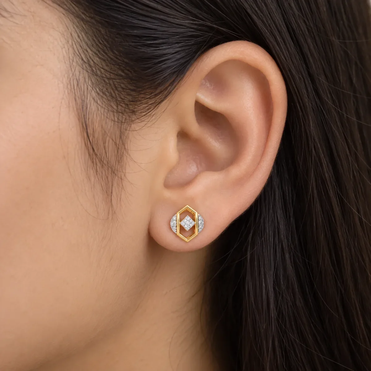 Luxury Geometric Diamond Stud (Earrings) for Women – Sparkling Lab Grown Diamonds in 18K Gold - Image 5
