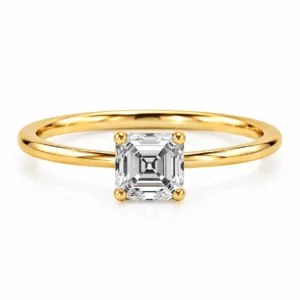 Asscher Cut Lab Grown Diamond Ring featuring a sophisticated Asscher-cut lab grown diamond with step-cut facets and exceptional clarity in an elegant fine jewellery setting.