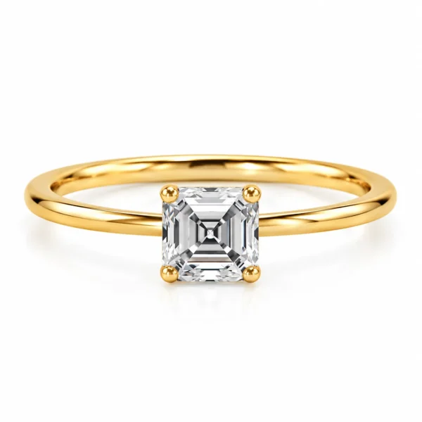 Asscher Cut Lab Grown Diamond Ring featuring a sophisticated Asscher-cut lab grown diamond with step-cut facets and exceptional clarity in an elegant fine jewellery setting.