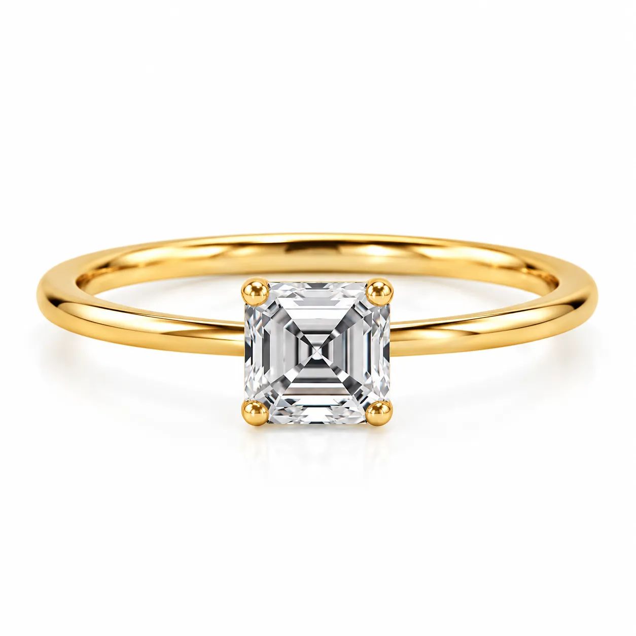 Asscher Cut Lab Grown Diamond & Gold Ring (2) Asscher Cut Lab Grown Diamond Ring featuring a sophisticated Asscher-cut lab grown diamond with step-cut facets and exceptional clarity in an elegant fine jewellery setting.