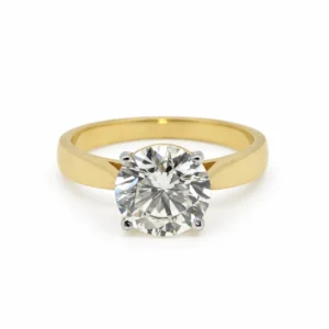 2 Carat Round Cut Lab Grown Diamond Solitaire Engagement Ring in 18K Yellow Gold featuring a brilliant round-cut diamond in a timeless solitaire setting.