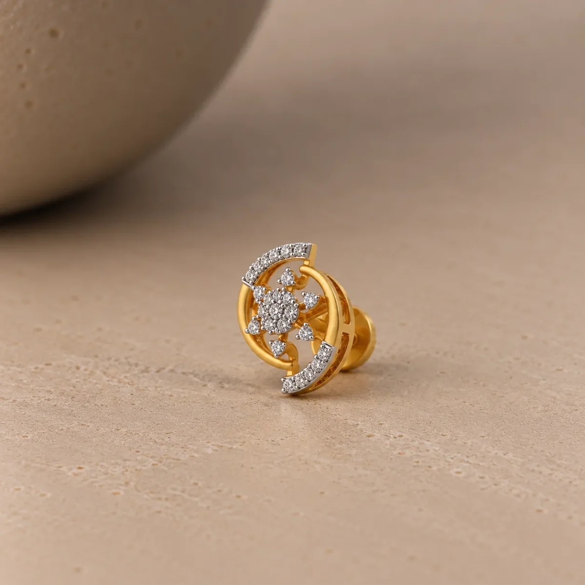 Modern Floral Halo Diamond Stud (Earrings) for Women – Brilliant Lab Grown Diamonds in 18K Gold - Image 2