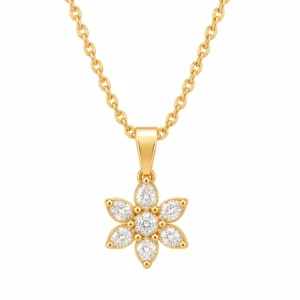 Floral lab grown diamond pendant with pear and round diamonds in gold for women