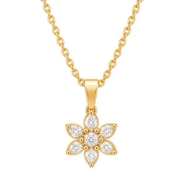Floral lab grown diamond pendant with pear and round diamonds in gold for women