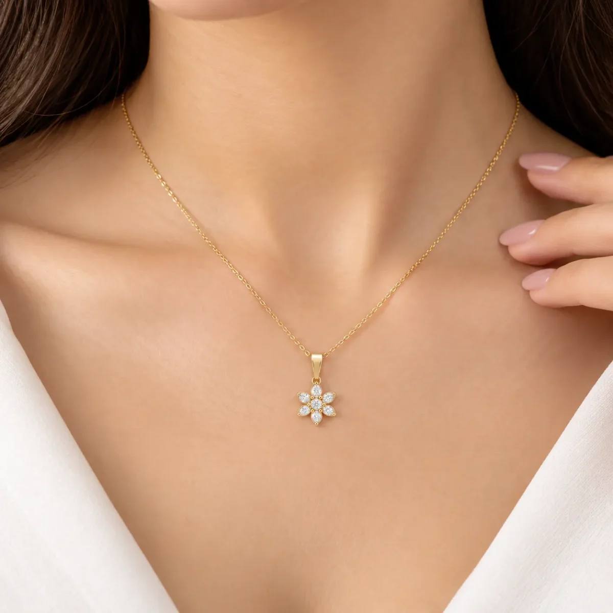 Elegant Floral Lab Grown Diamond Pendant in 18K Gold with Pear & Round Diamonds for Women - Image 2