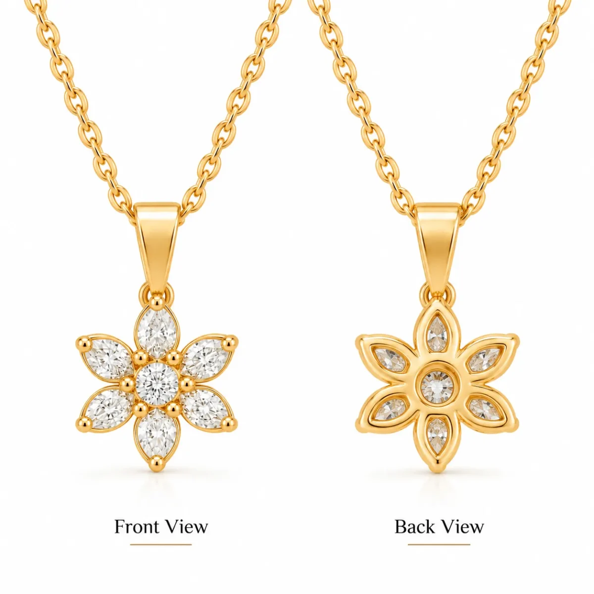 Elegant Floral Lab Grown Diamond Pendant in 18K Gold with Pear & Round Diamonds for Women - Image 3