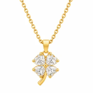 Four Leaf Clover Lab Grown Diamond Pendant with four heart shaped diamonds for women