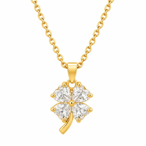 Four Leaf Clover Lab Grown Diamond Pendant with four heart shaped diamonds for women