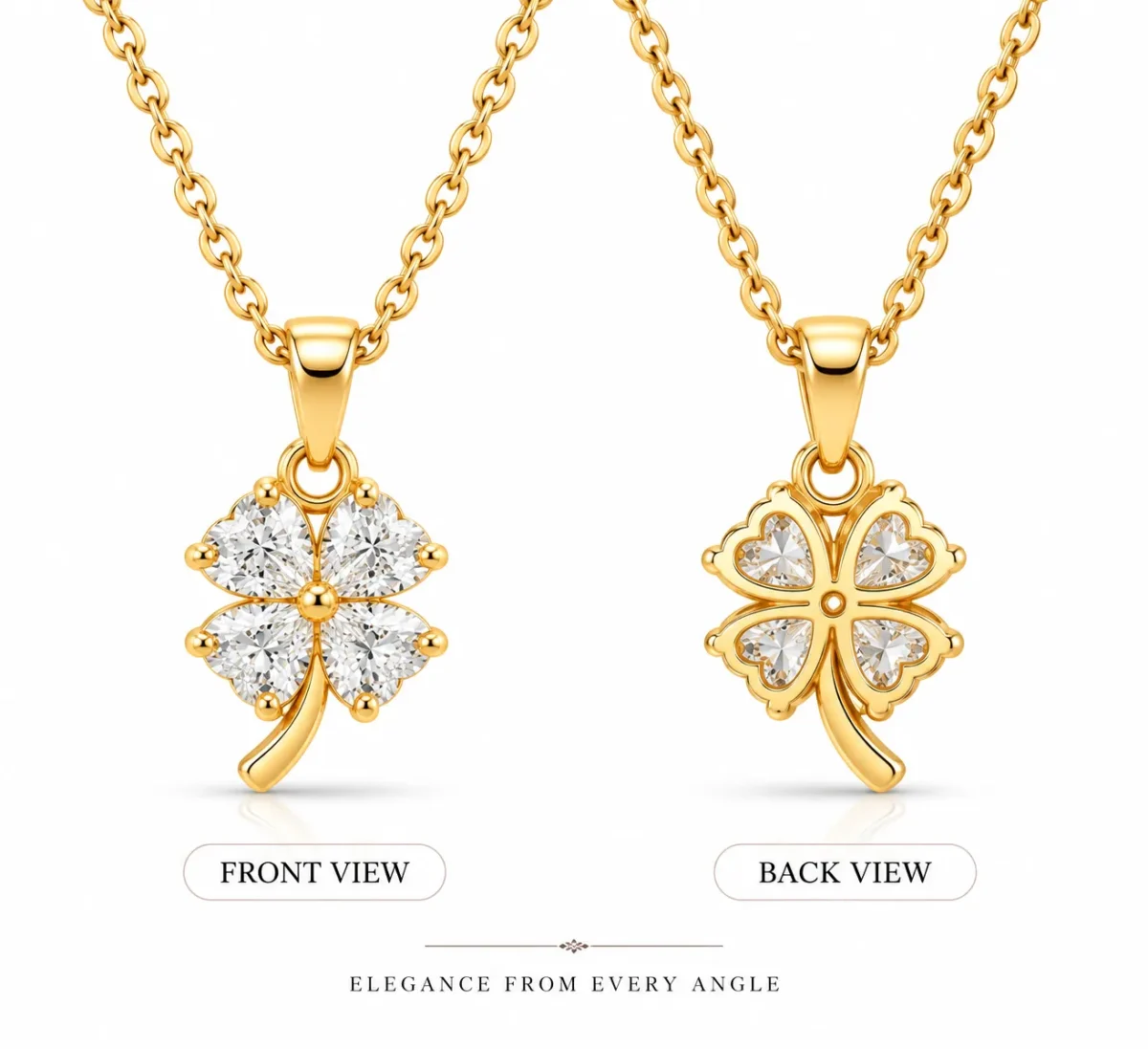 Luxury Four Leaf Clover Lab Grown Diamond Pendant with Heart Shaped Diamonds for Women in 18K Gold - Image 3
