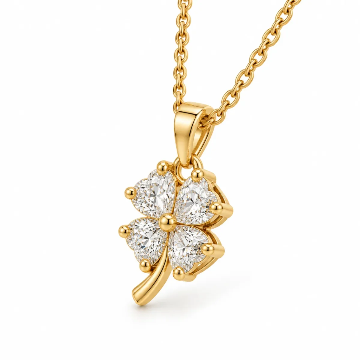 Luxury Four Leaf Clover Lab Grown Diamond Pendant with Heart Shaped Diamonds for Women in 18K Gold - Image 4