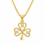 Three Leaf Clover Lab Grown Diamond Pendant with three round diamonds in gold for women