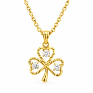 Three Leaf Clover Lab Grown Diamond Pendant with three round diamonds in gold for women