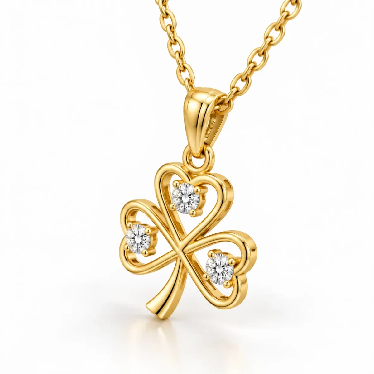 Stunning Three Leaf Clover Lab Grown Diamond Pendant with Round Diamonds in 18K Gold for Women - Image 4