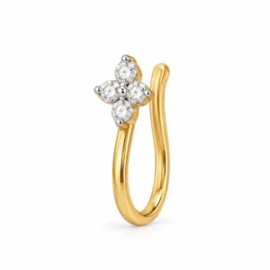 Four Petal Lab Grown Diamond Nose Ring side view in yellow gold