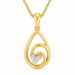 Teardrop swirl diamond pendant with three round diamonds in gold for women