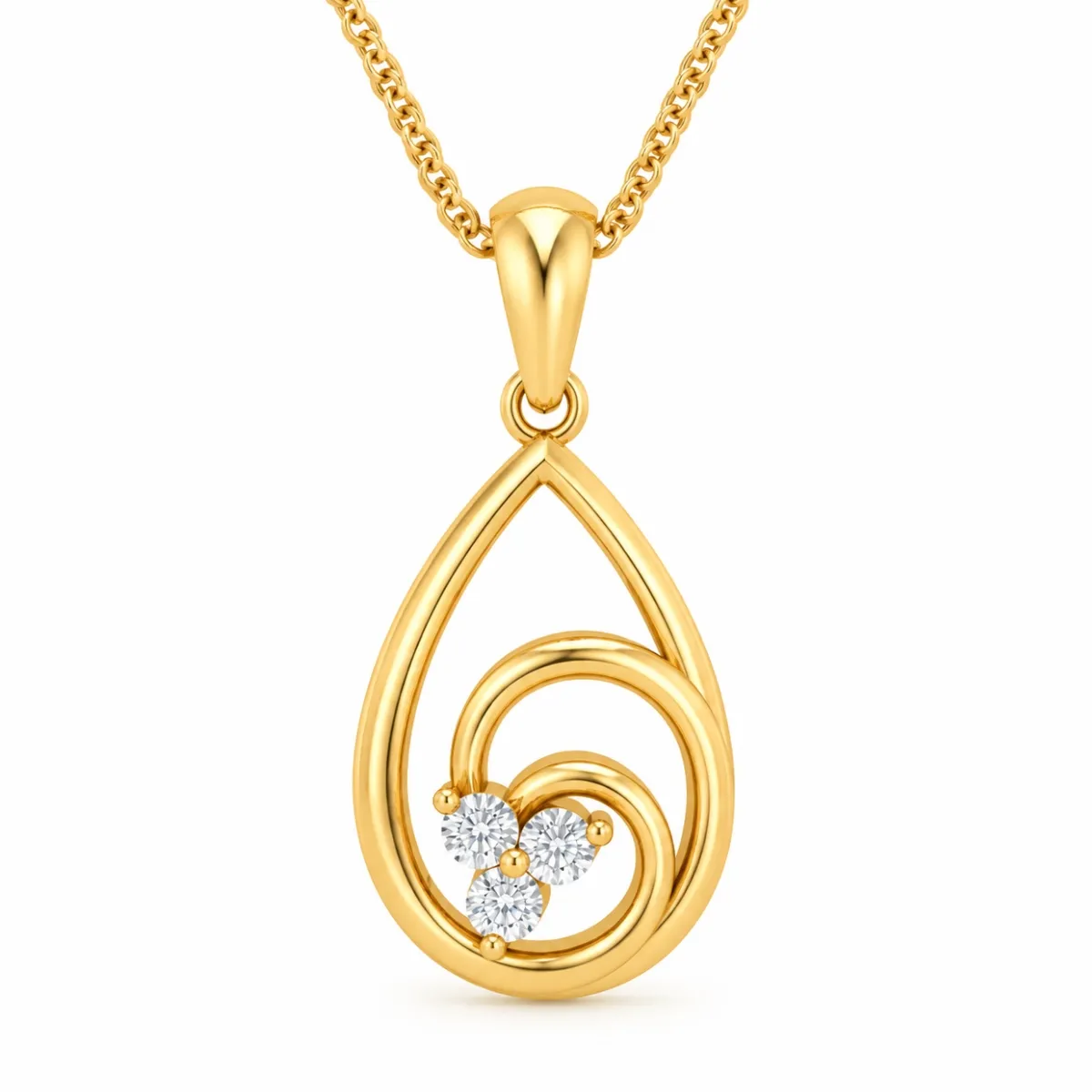 Stunning Teardrop Swirl Diamond Pendant with Three Round Diamonds Teardrop swirl diamond pendant with three round diamonds in gold for women