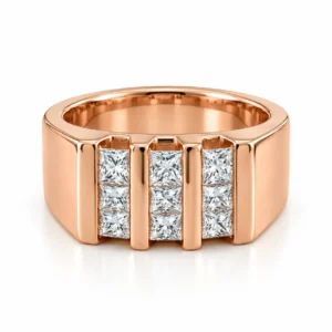 Triple Column Princess Ring in rose gold with three columns of princess cut diamonds front view