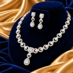 18K Gold Baguette Cut Lab Grown Diamond Halo Necklace Set with Matching Earrings - Image 4