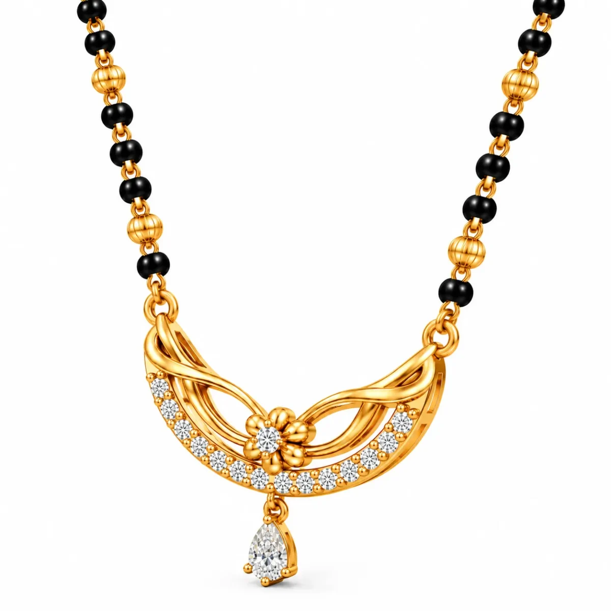 18K Gold Blossom Pear Drop Lab Grown Diamond Mangalsutra for Women - Image 2