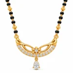 18K gold blossom pear drop lab grown diamond mangalsutra for women with floral gold pendant, round diamonds and black beads