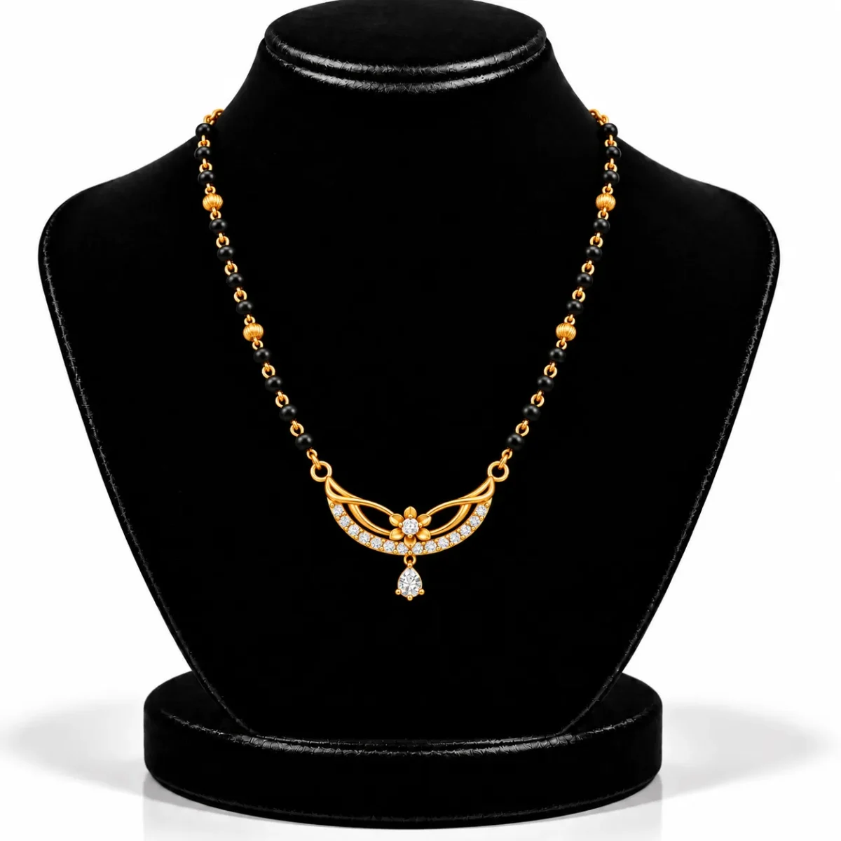 18K Gold Blossom Pear Drop Lab Grown Diamond Mangalsutra for Women - Image 5