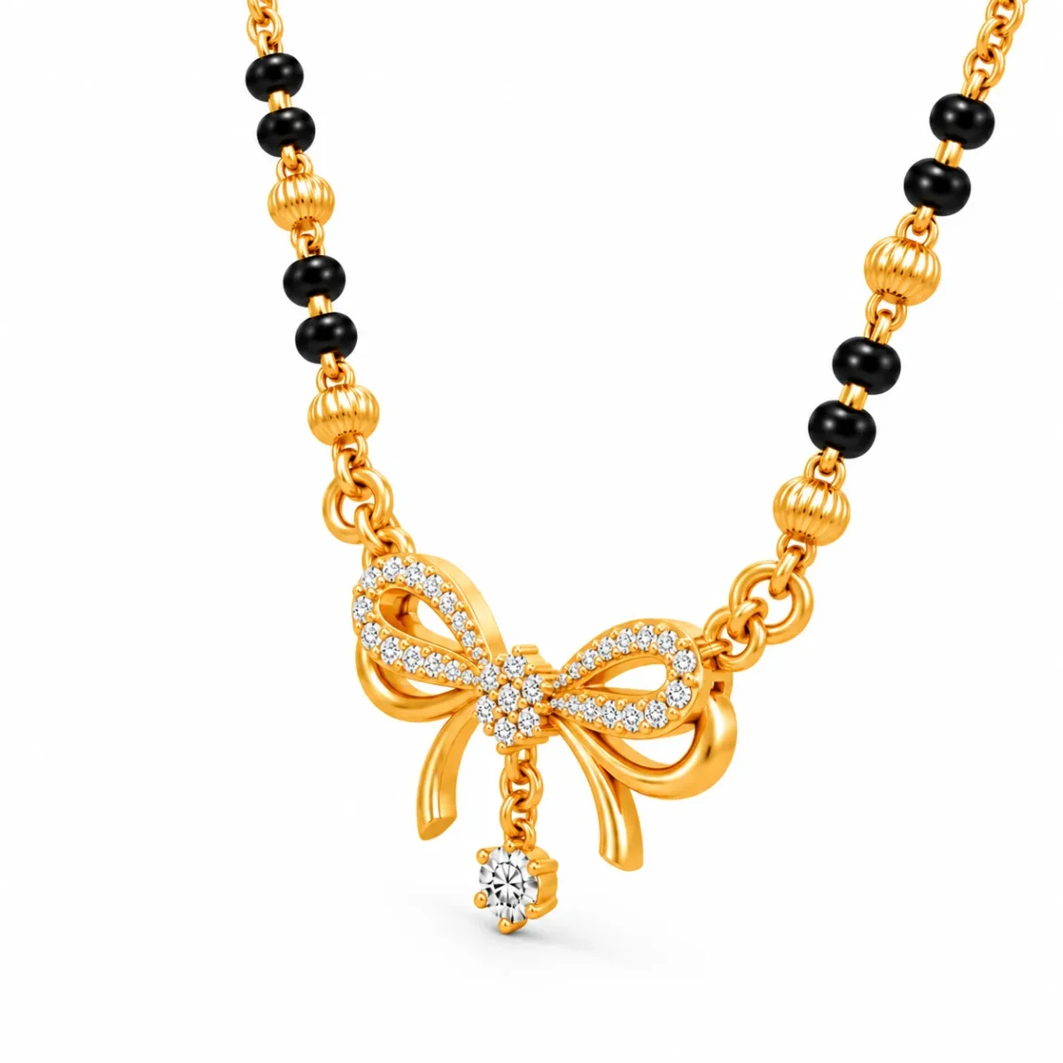 18K Gold Bow Charm Lab Grown Diamond Mangalsutra for Women - Image 2