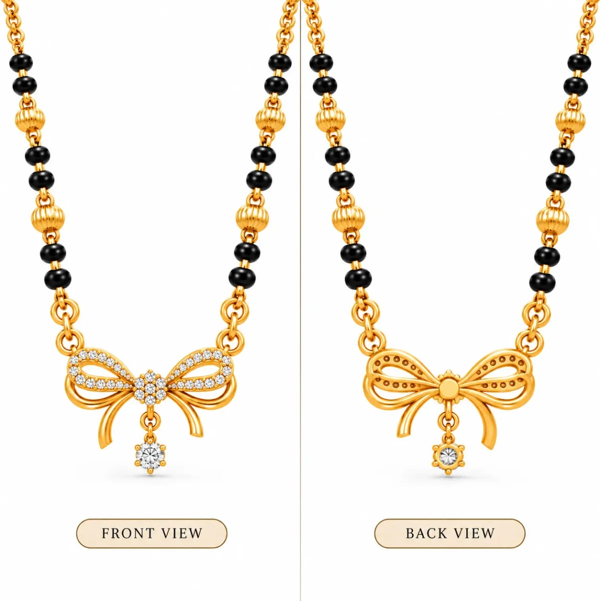 18K Gold Bow Charm Lab Grown Diamond Mangalsutra for Women - Image 3