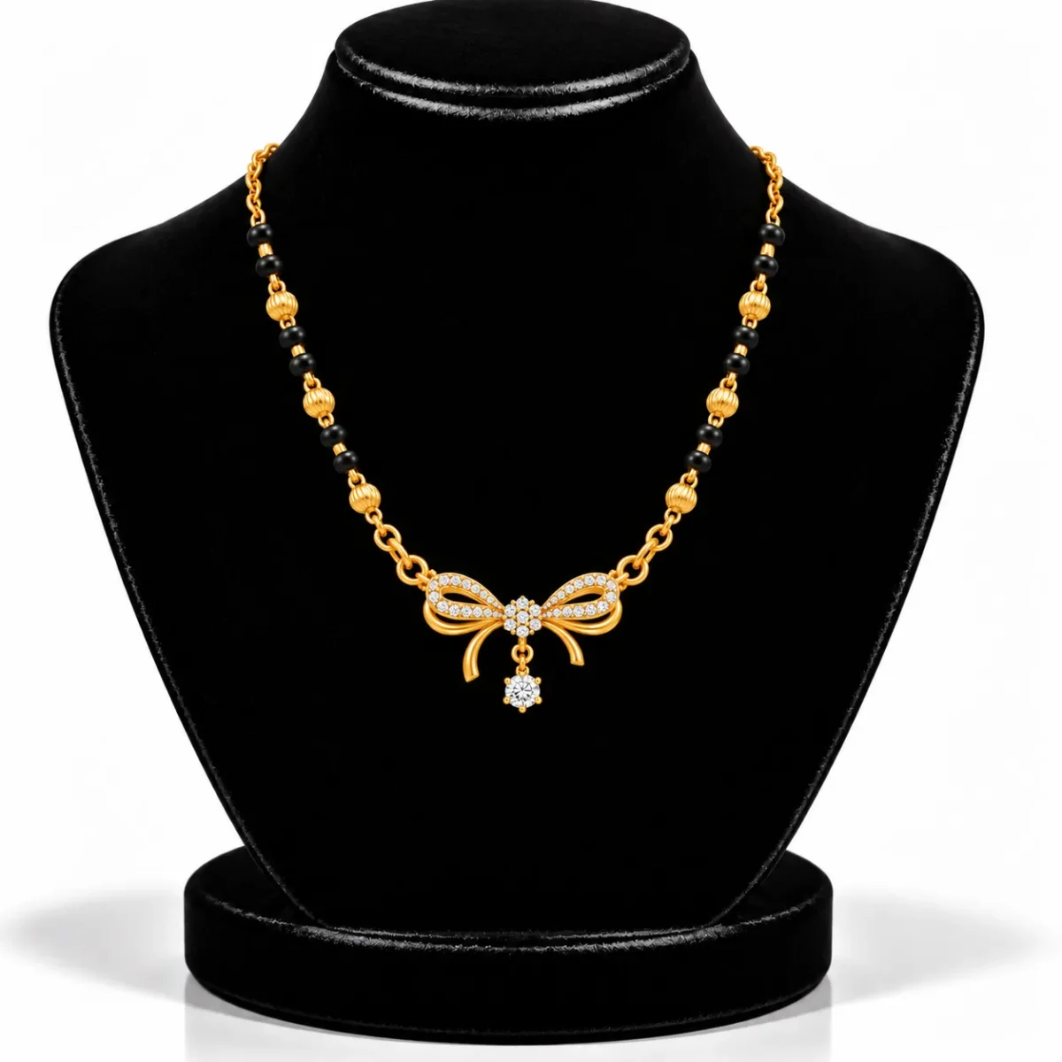 18K Gold Bow Charm Lab Grown Diamond Mangalsutra for Women - Image 5