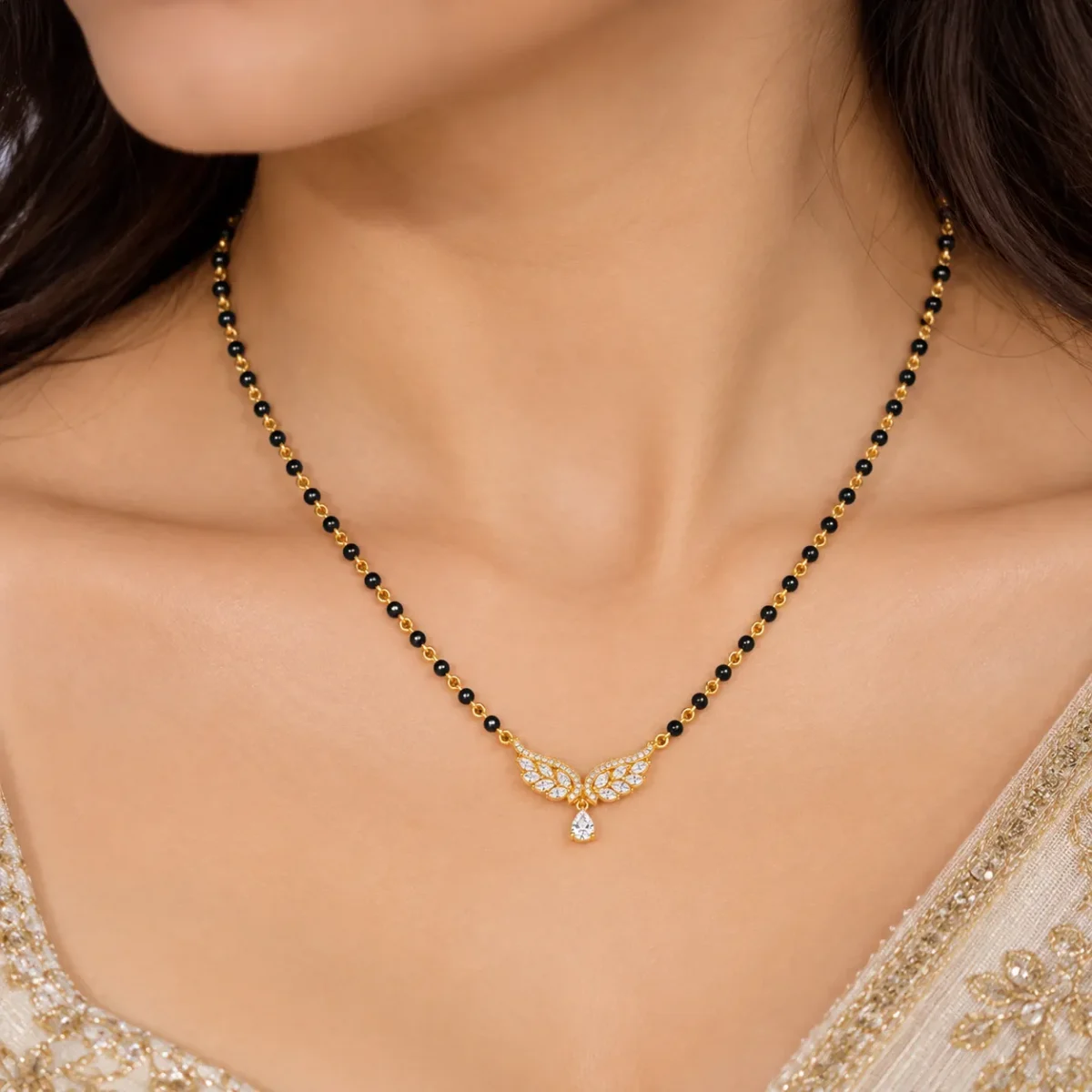 18K Gold Butterfly Wings Lab Grown Diamond Mangalsutra - Image 4