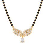 18K Gold Butterfly Wings Lab Grown Diamond Mangalsutra with 1.40 Carat E-F Colour VS1 Clarity Diamonds and Traditional Black Beads