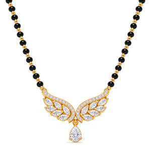 18K Gold Butterfly Wings Lab Grown Diamond Mangalsutra with 1.40 Carat E-F Colour VS1 Clarity Diamonds and Traditional Black Beads