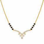 18K Gold Cascade Lab Grown Diamond Mangalsutra with 0.56 Carat E-F Colour VS1 Clarity Diamonds and Traditional Black Beads
